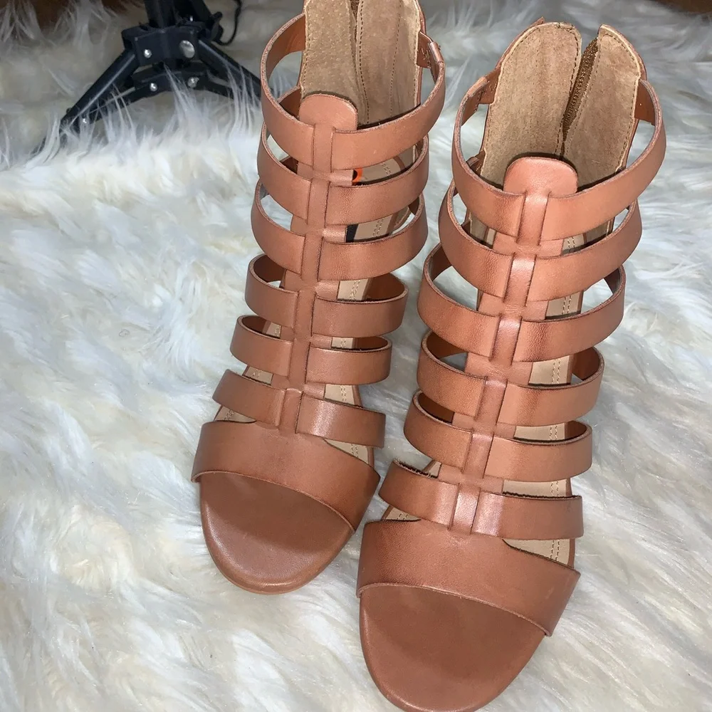 Steven by Steve Madden Brown Leather Caged Heels | Strappy Pumps | 9.5